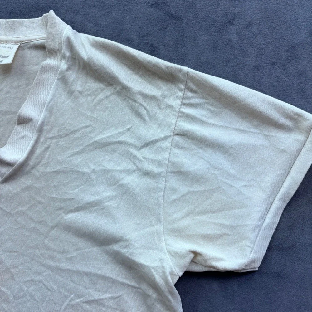Vintage Sears Golden Comfort V Neck T Shirt Mens Large White Sanfor-Knit